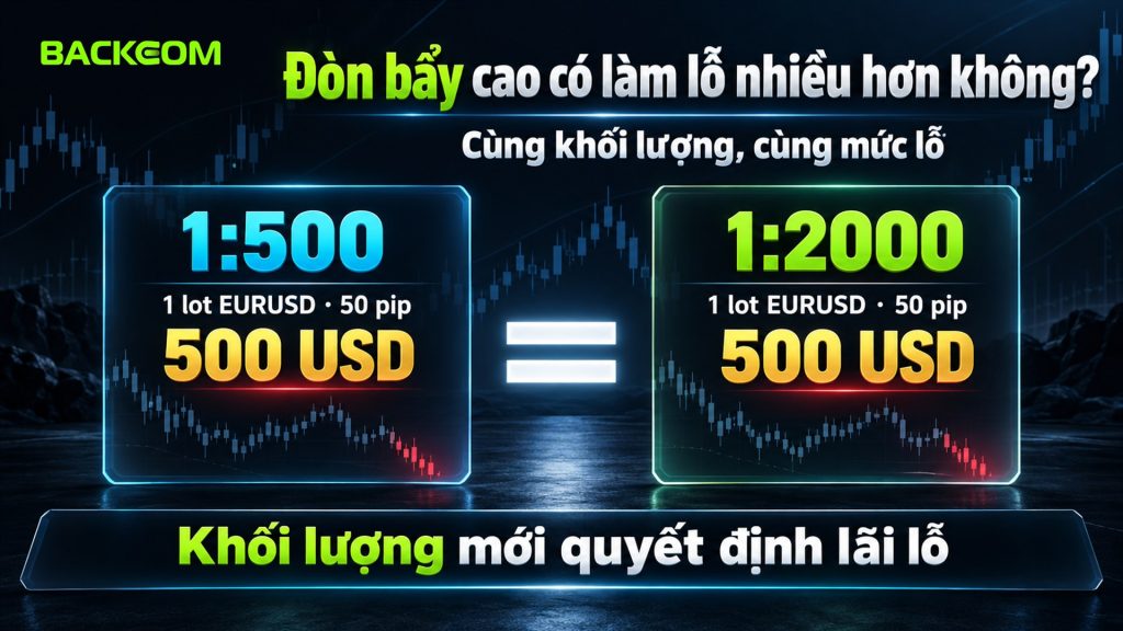 Cùng 1 lot EURUSD đi 50 pip, lãi lỗ đều 500 USD ở đòn bẩy 1:500 và 1:2000: khối lượng mới quyết định lãi lỗ