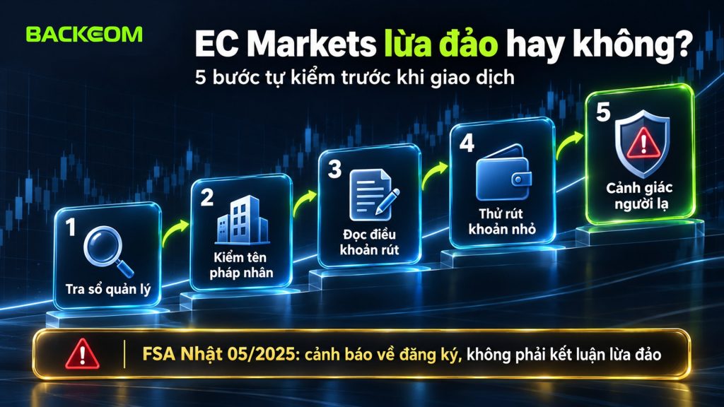 EC Markets lừa đảo hay không: 5 bước tự kiểm trước khi nạp tiền và cảnh báo về đăng ký của FSA Nhật Bản tháng 05/2025