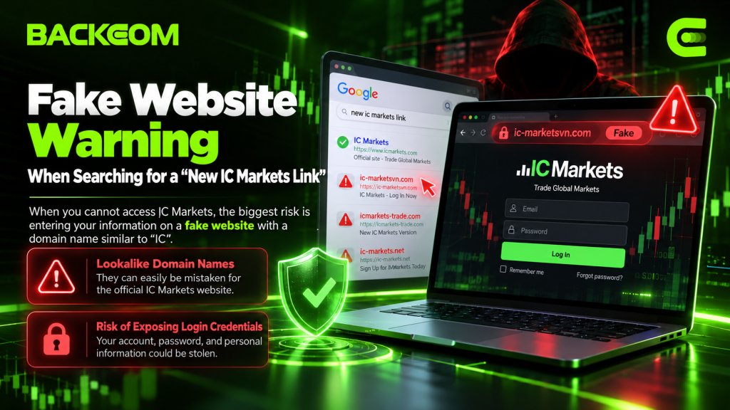 Fake site warning while IC Markets is blocked: lookalike domains are easily mistaken for the official page