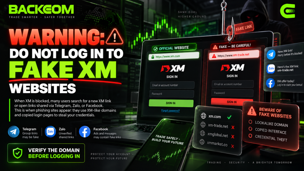 Warning about fake XM websites while XM is blocked: comparing the official xm.com domain with lookalike domains