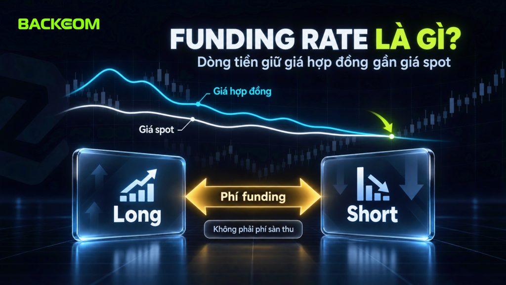 Funding rate là gì: phí funding chuyển giữa long và short để kéo giá hợp đồng vĩnh cửu về gần giá spot, không phải phí sàn thu