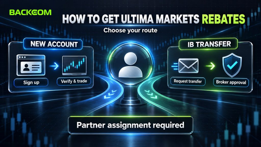 How to get Ultima Markets rebates: sign up and verify a new account, or request an IB transfer and wait for broker approval