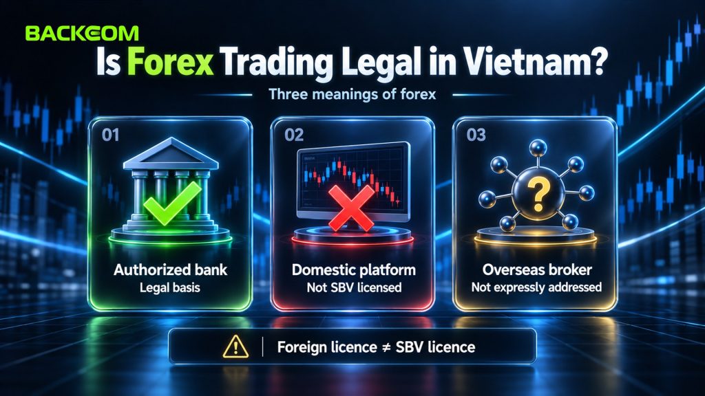 Is forex trading legal in Vietnam: currency exchange at authorized banks has a legal basis, domestic forex platforms are not licensed by the SBV, overseas brokers are not expressly addressed