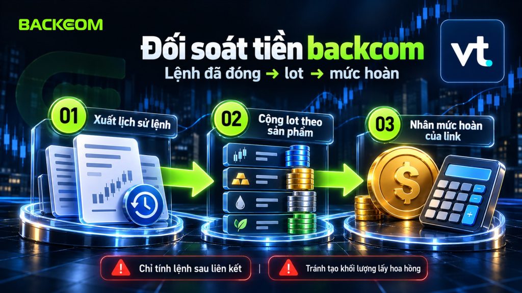 Hoàn phí VT Markets và cách đối soát: xuất lịch sử lệnh, cộng lot theo sản phẩm, nhân với mức hoàn của đúng link