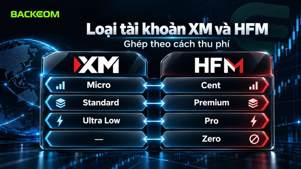 So sánh XM và HFM theo loại tài khoản: Micro và Cent, Standard và Premium, Ultra Low và Pro, HFM Zero không có tài khoản tương đương ở XM