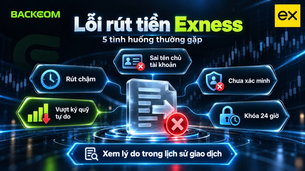 Nạp rút tiền Exness và lỗi thường gặp: rút chậm, sai tên chủ tài khoản, chưa xác minh tài khoản thanh toán, số rút vượt ký quỹ tự do, khóa rút 24 giờ sau đổi bảo mật