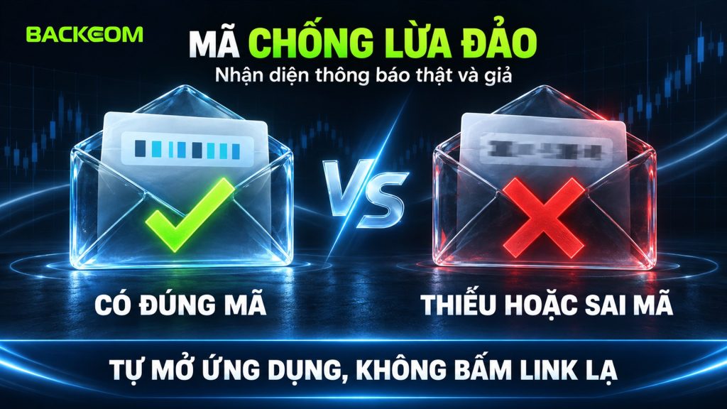 Mã chống lừa đảo Binance: thông báo thật có đúng mã đã đặt, thông báo giả thiếu hoặc sai mã; tự mở ứng dụng, không bấm link lạ