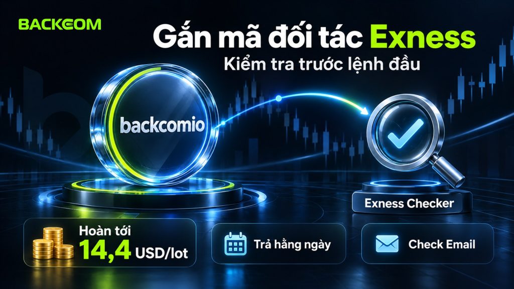Gắn mã đối tác Exness backcomio để nhận hoàn tới 14,4 USD/lot trả hằng ngày, kiểm tra trước lệnh đầu bằng Exness Checker