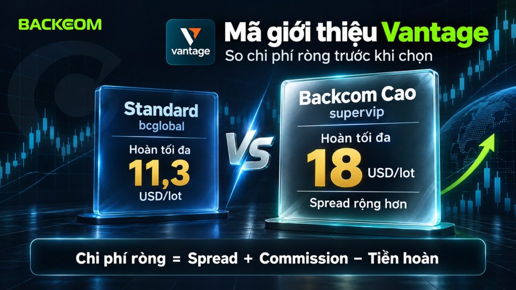 Cách đăng ký tài khoản Vantage với mã giới thiệu: bcglobal hoàn tối đa 11,3 USD/lot, supervip hoàn tối đa 18 USD/lot spread rộng hơn, so chi phí ròng mỗi lot