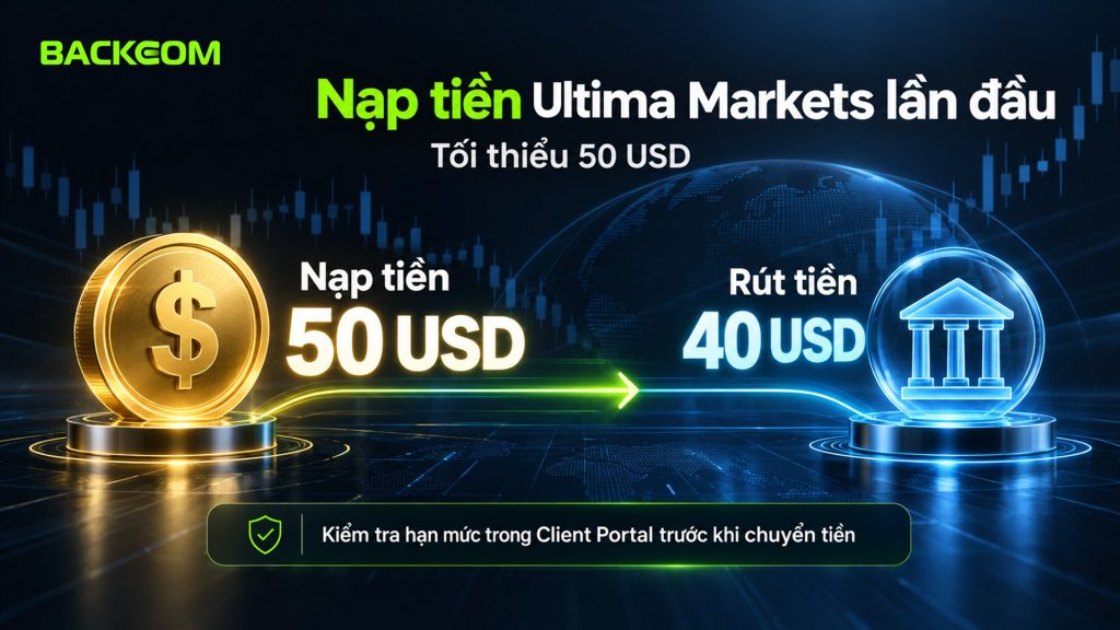 Nạp tiền Ultima Markets lần đầu tối thiểu 50 USD, rút tối thiểu 40 USD; kiểm tra hạn mức trong Client Portal trước khi chuyển tiền