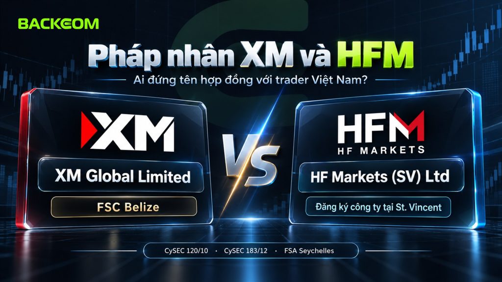 So sánh XM và HFM theo pháp nhân: XM Global Limited được FSC Belize cấp phép, HF Markets (SV) Ltd đăng ký công ty tại St. Vincent