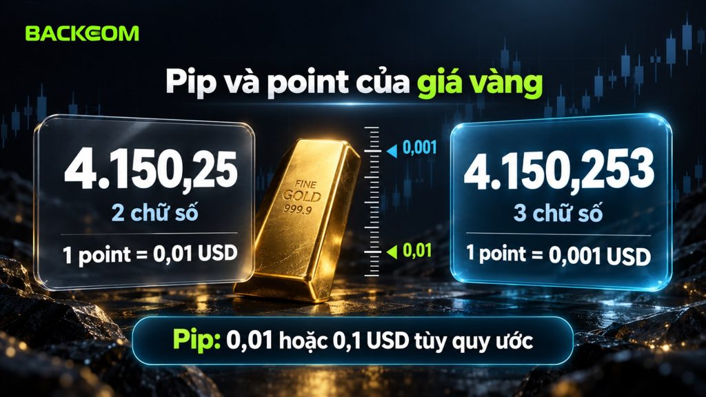Cách tính pip vàng: phân biệt pip và point, báo giá hai chữ số có point 0,01 USD, báo giá ba chữ số có point 0,001 USD