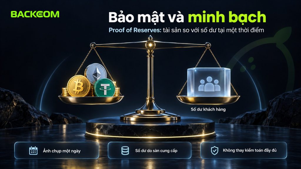 Proof of Reserves so tài sản trong ví sàn với số dư khách hàng tại một thời điểm, không thay kiểm toán đầy đủ