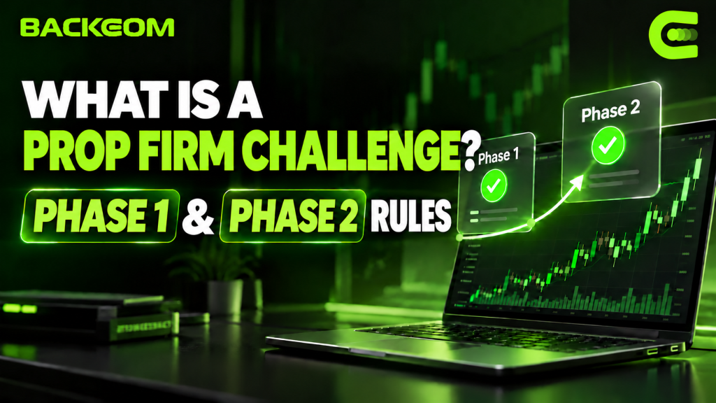 What a prop firm challenge tests: phase 1 and phase 2 reference rules covering profit target, daily drawdown and max loss