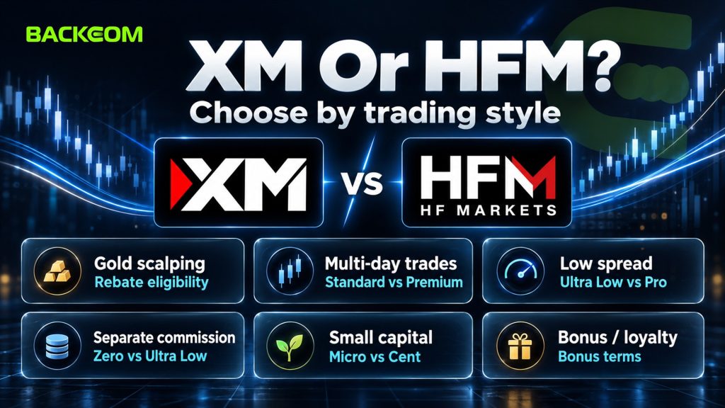 XM vs HFM by trading style: gold scalping, multi-day trades, low spread, separate commission, small capital, bonus and loyalty